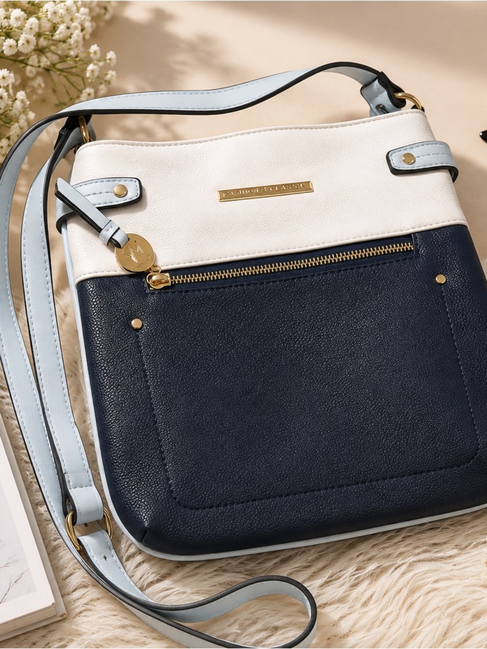 Classic Two-Tone Crossbody Bag in Navy and White